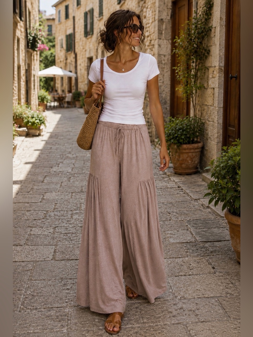 CES FEMME Eulo Wide Leg Heathered Mauve Knit Pants